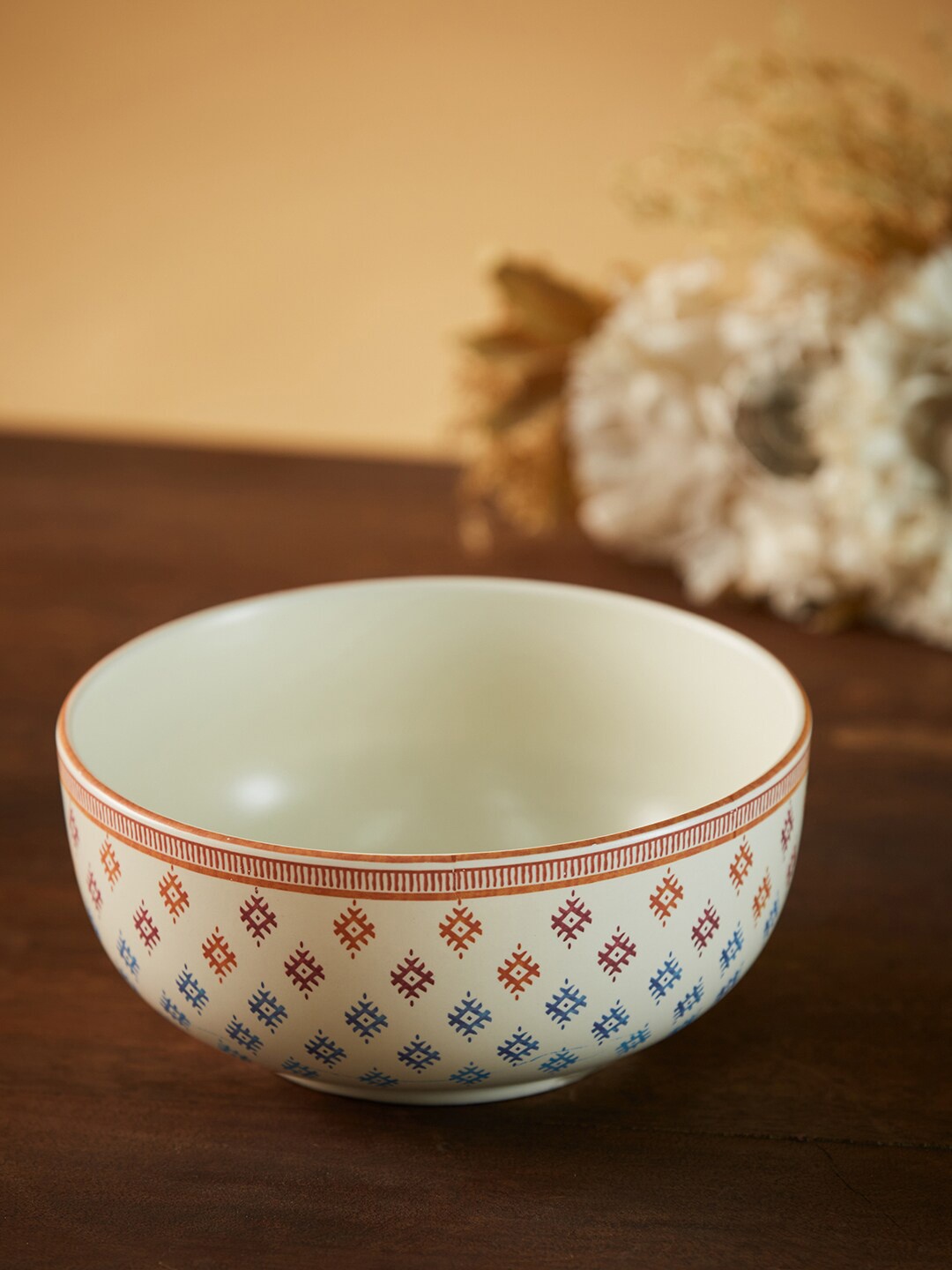 

Fabindia Multicoloured Ethnic Motifs Printed Porcelain Glossy Bowls, Multi
