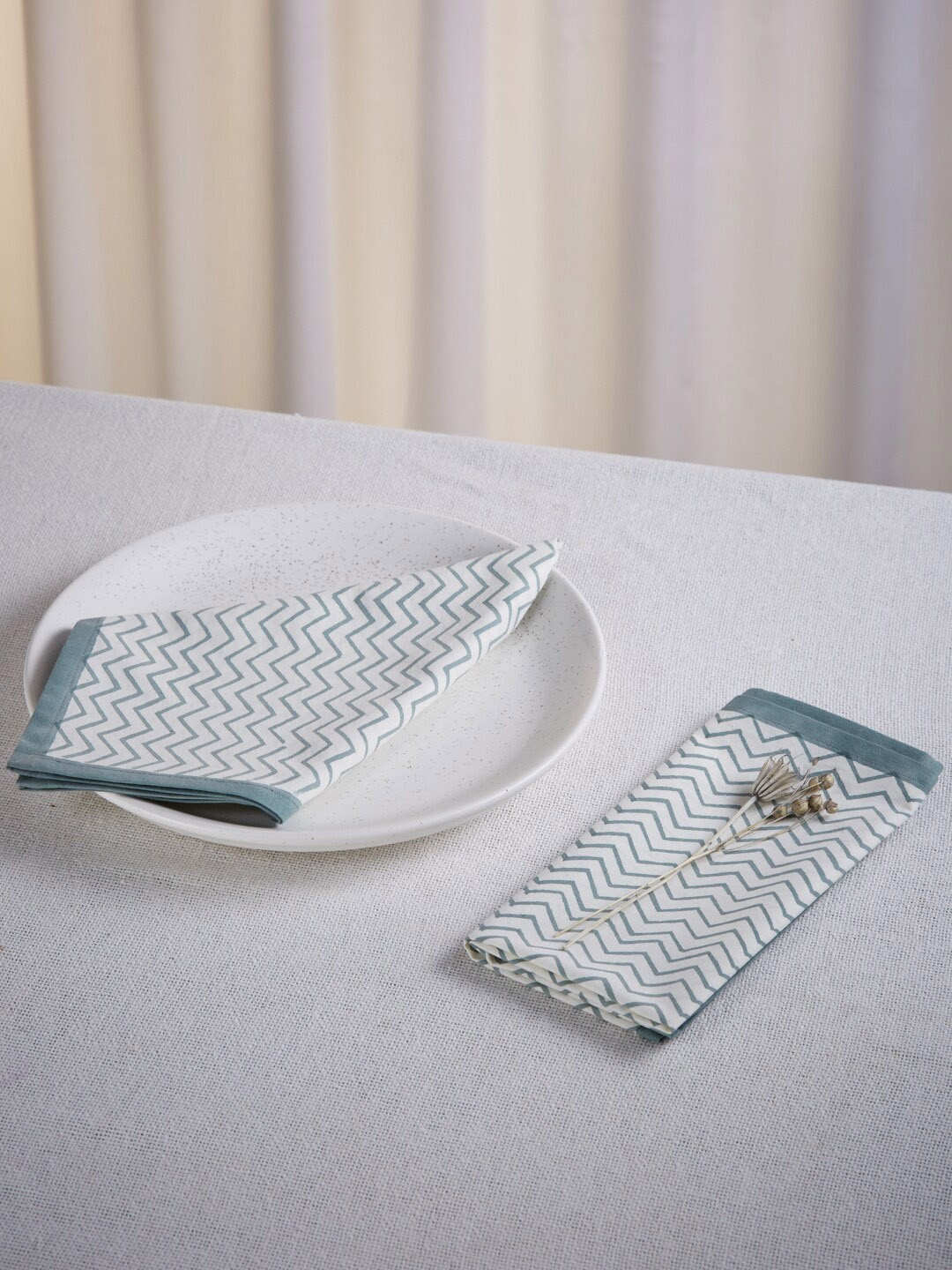 

Fabindia Set Of 6 Blue & White Printed Cotton Woven Table Napkins