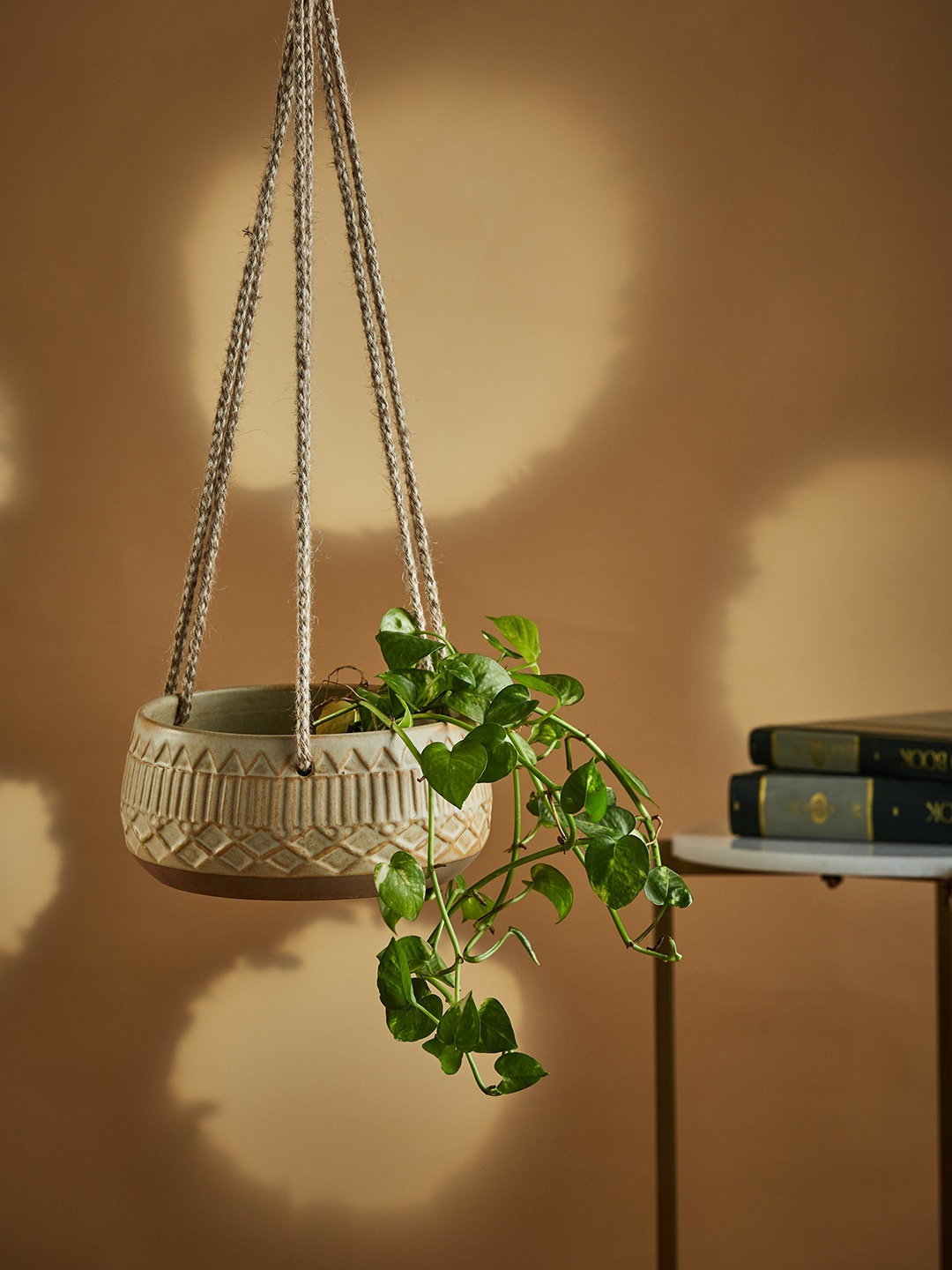 

Fabindia Beige Patterned Ceramic Tarush Embossed Hanging Planters