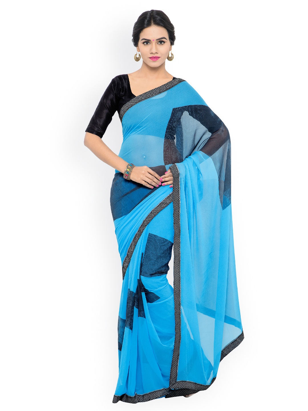 

Shaily Blue Georgette Printed Saree