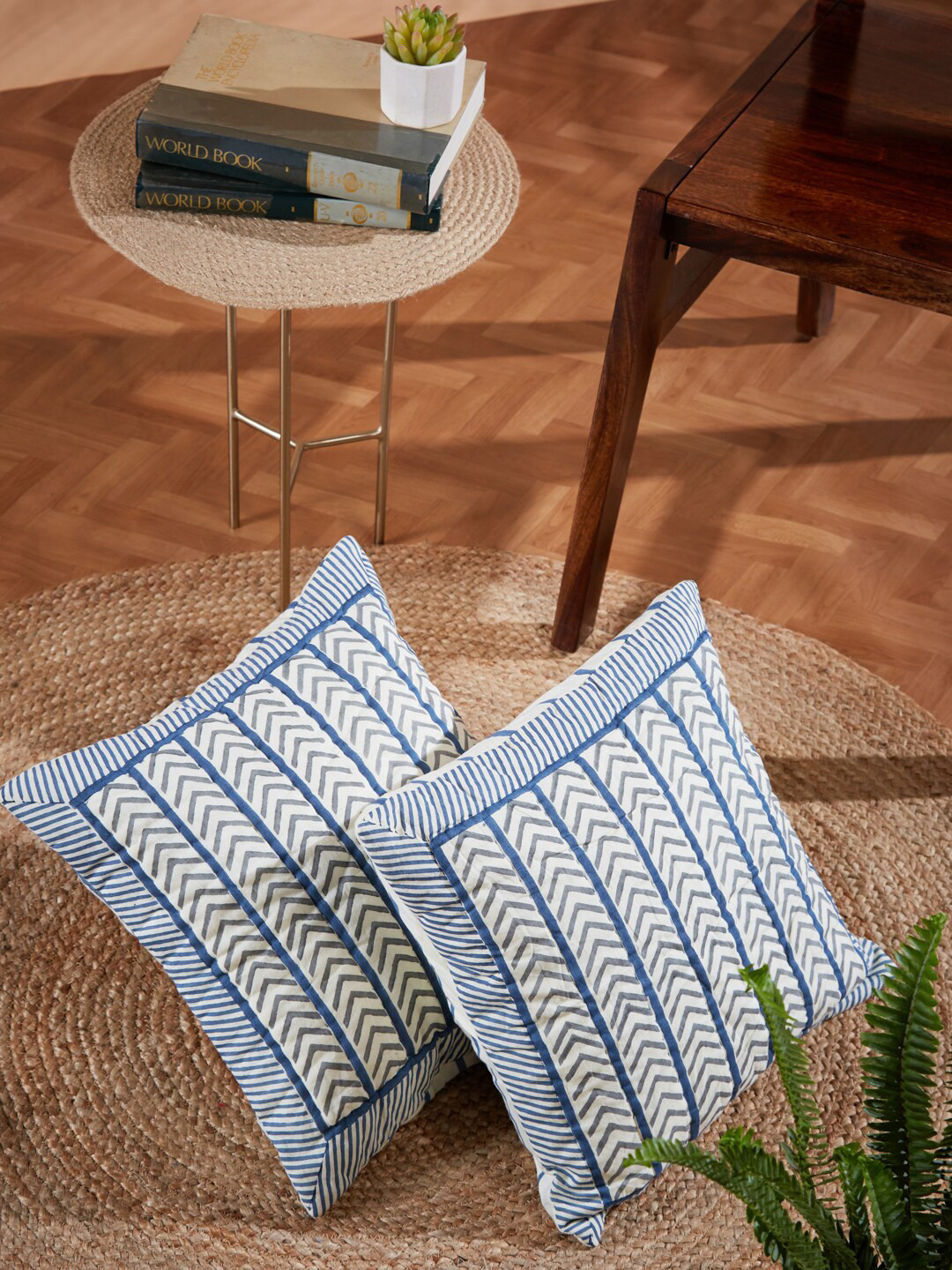 

Fabindia Blue & White Striped Printed Square Cushion Covers