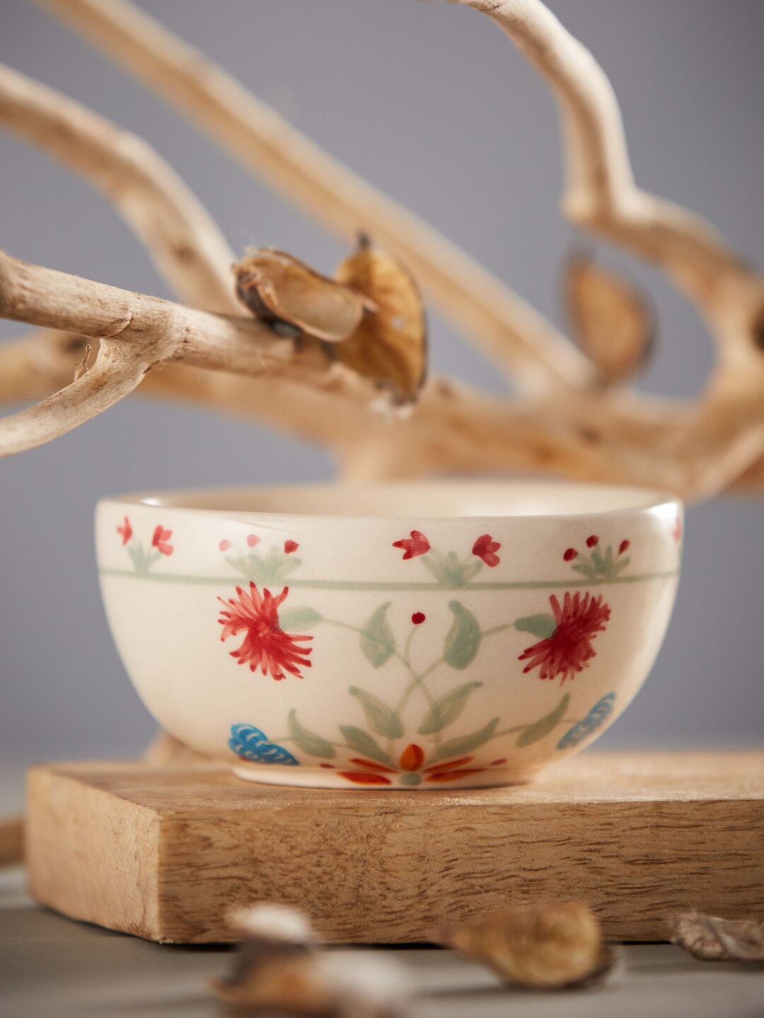

Fabindia Beige & Red 1 Piece Hand Painted Ceramic Glossy Bowl