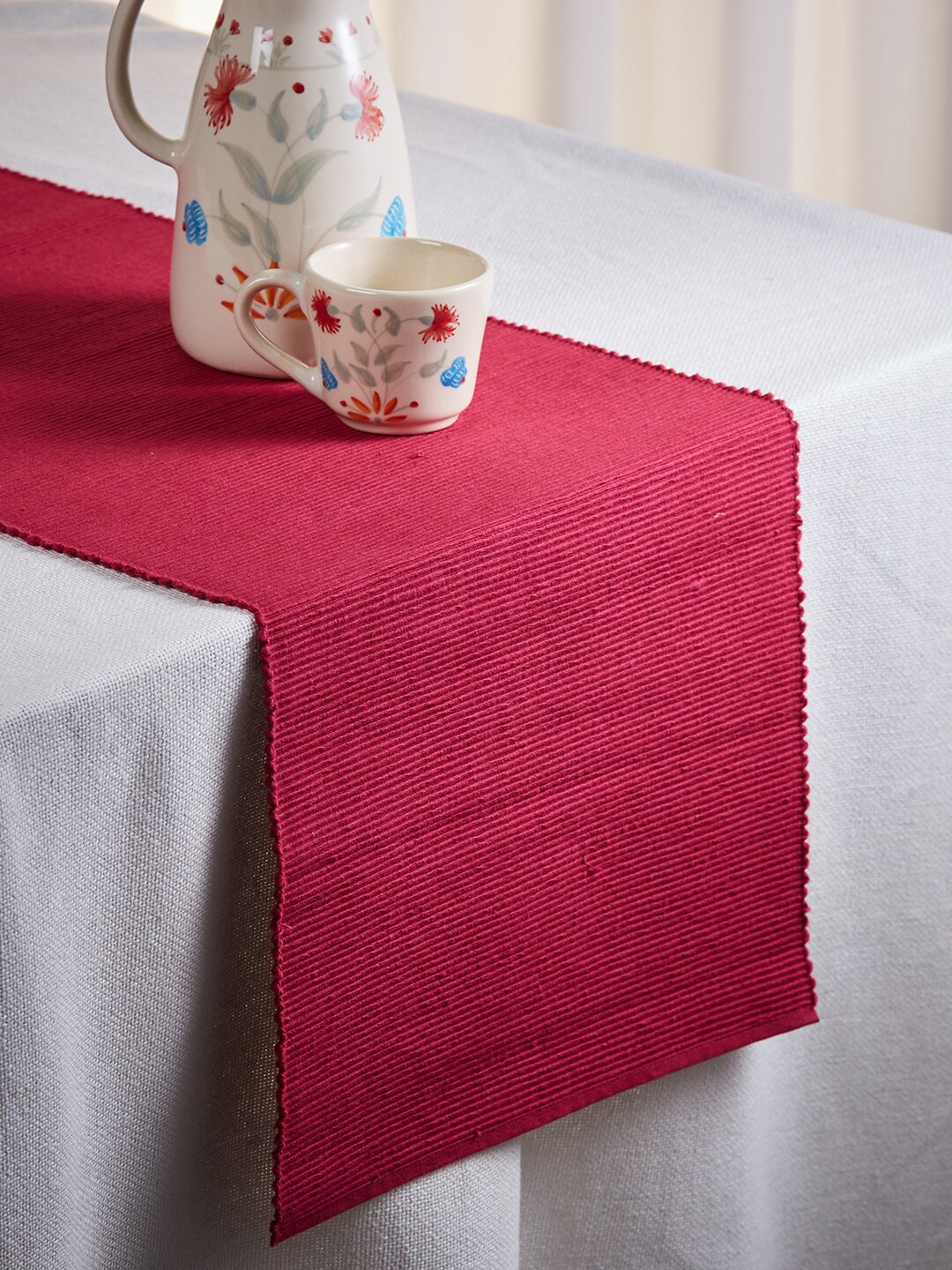 

Fabindia Fuschia Pink Cotton Woven Rib Table Runner, Fuchsia