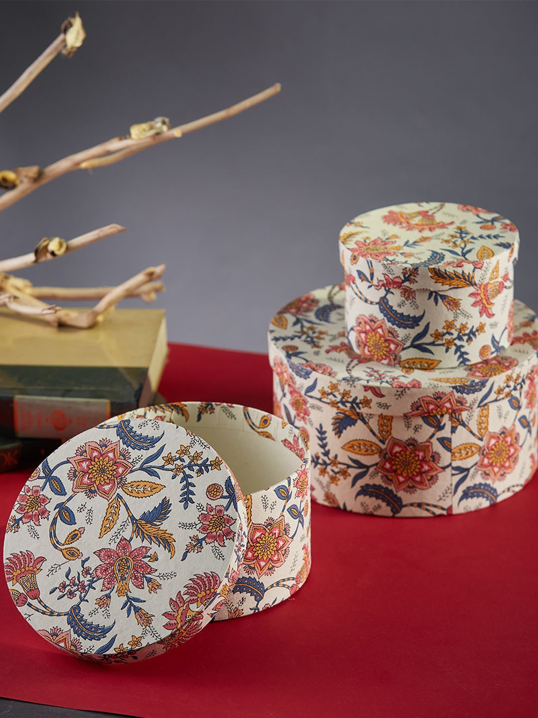 

Fabindia Unisex Set Of 3 Printed Gift Box/Organisers, White