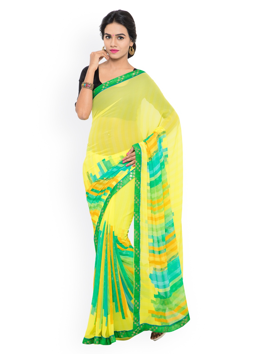 

Shaily Yellow Georgette Printed Saree
