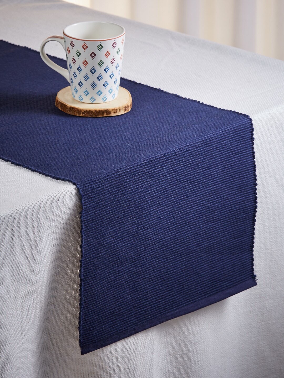 

Fabindia Navy Blue Cotton Woven Rib Table Runner