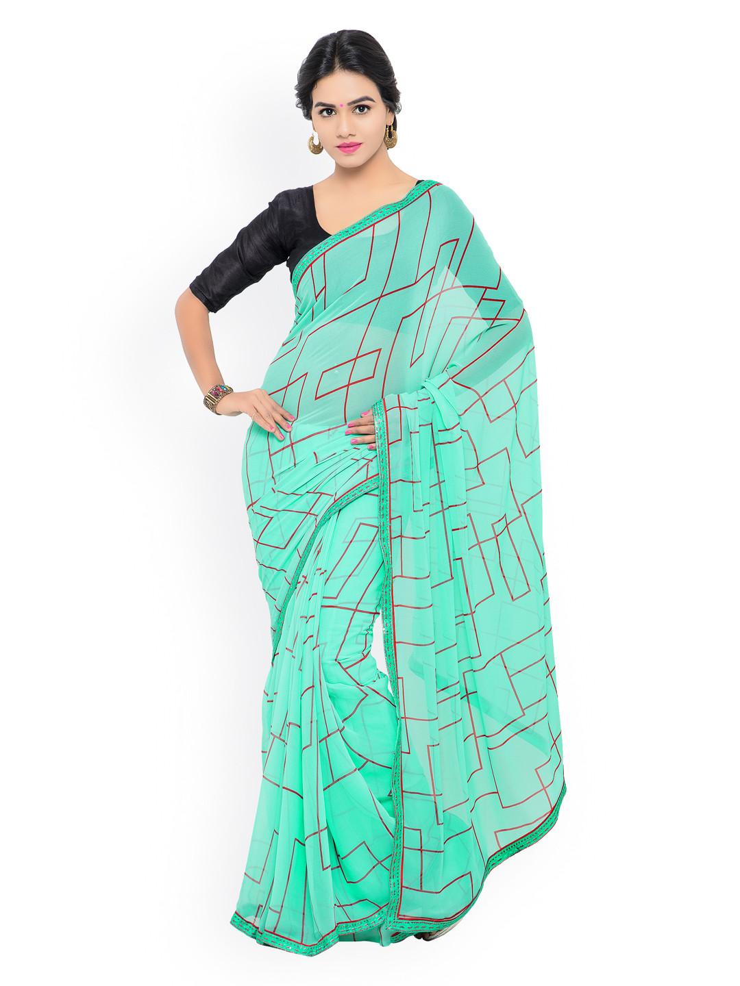 

Shaily Sea Green Georgette Printed Saree