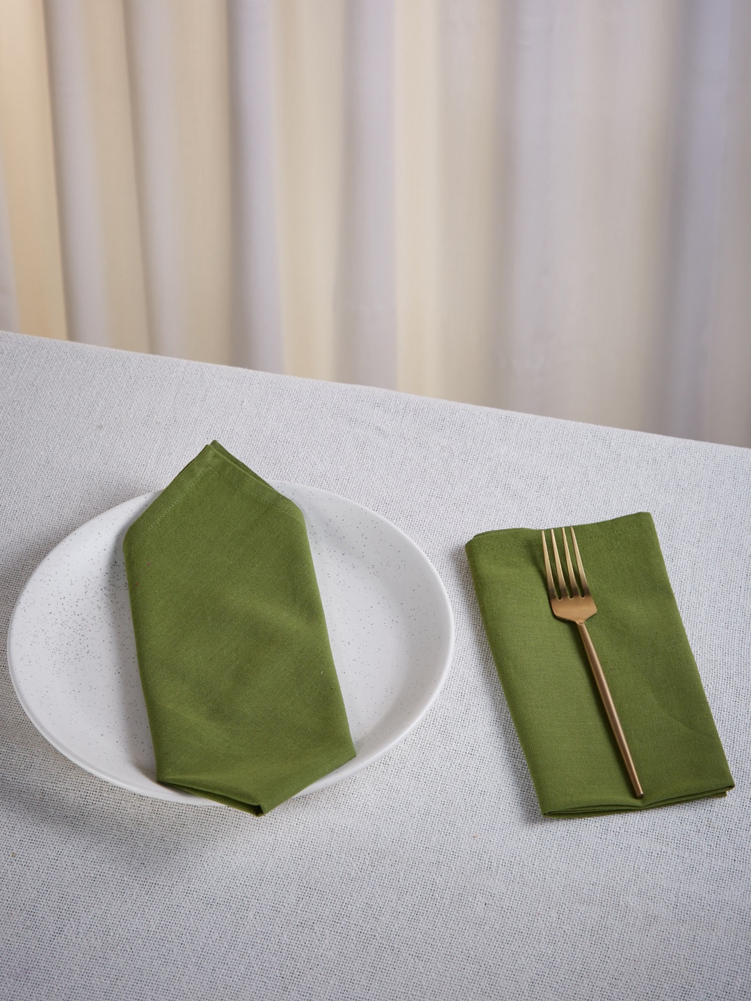 

Fabindia Set Of 6 Green Solid Cotton Table Napkins