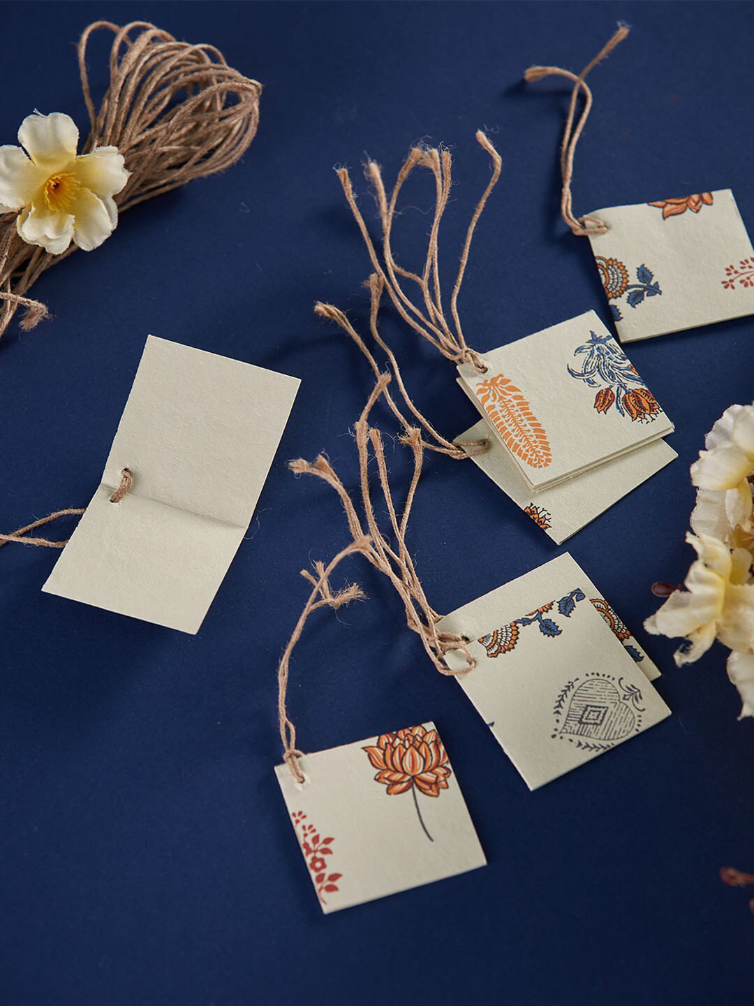 

Fabindia Set Of 10 Off -White & Blue Printed Gift Tags