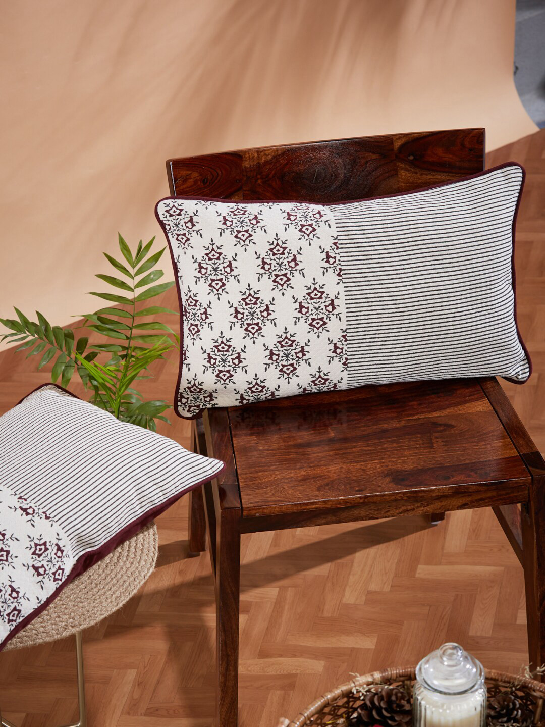 

Fabindia White & Black Floral Rectangle Cushion Covers