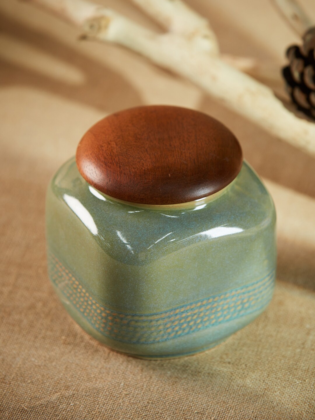 

Fabindia Swayam Green Ceramic Jar With Lid