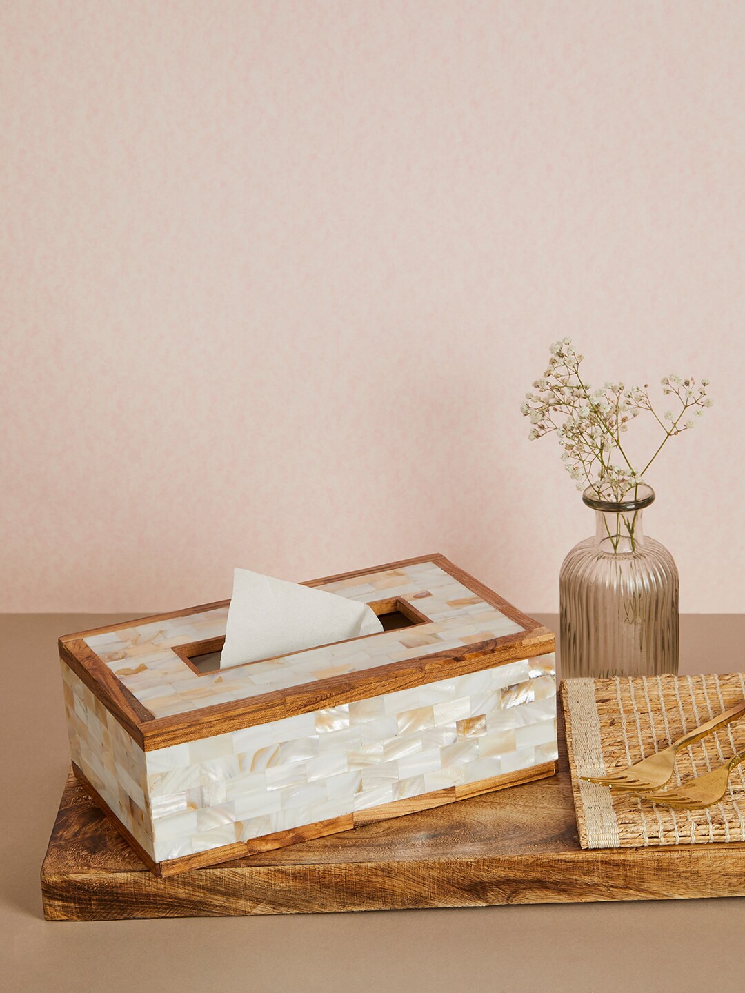 

Fabindia White Printed Tissue Box