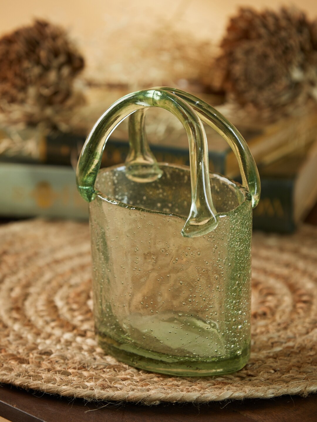 

Fabindia Green Solid Glass Vase