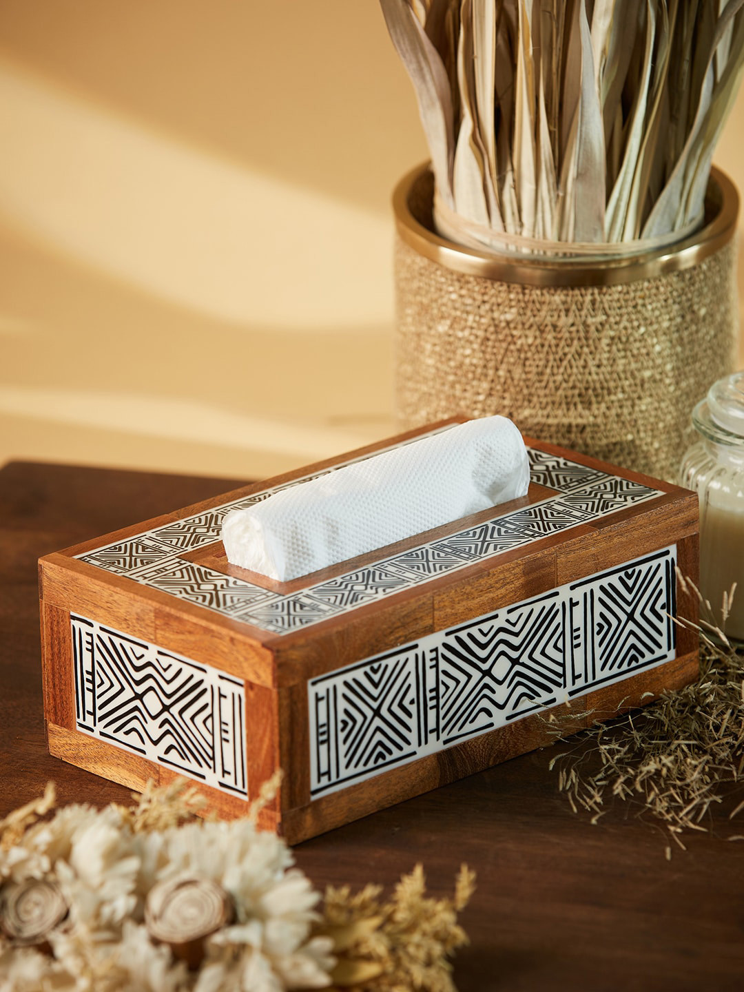 

Fabindia Brown & Black Printed Tissue Box