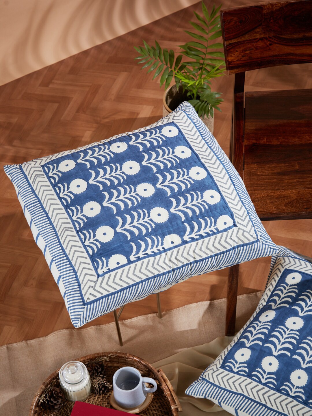 

Fabindia Unisex Blue Printed Square Cotton Cushion Covers