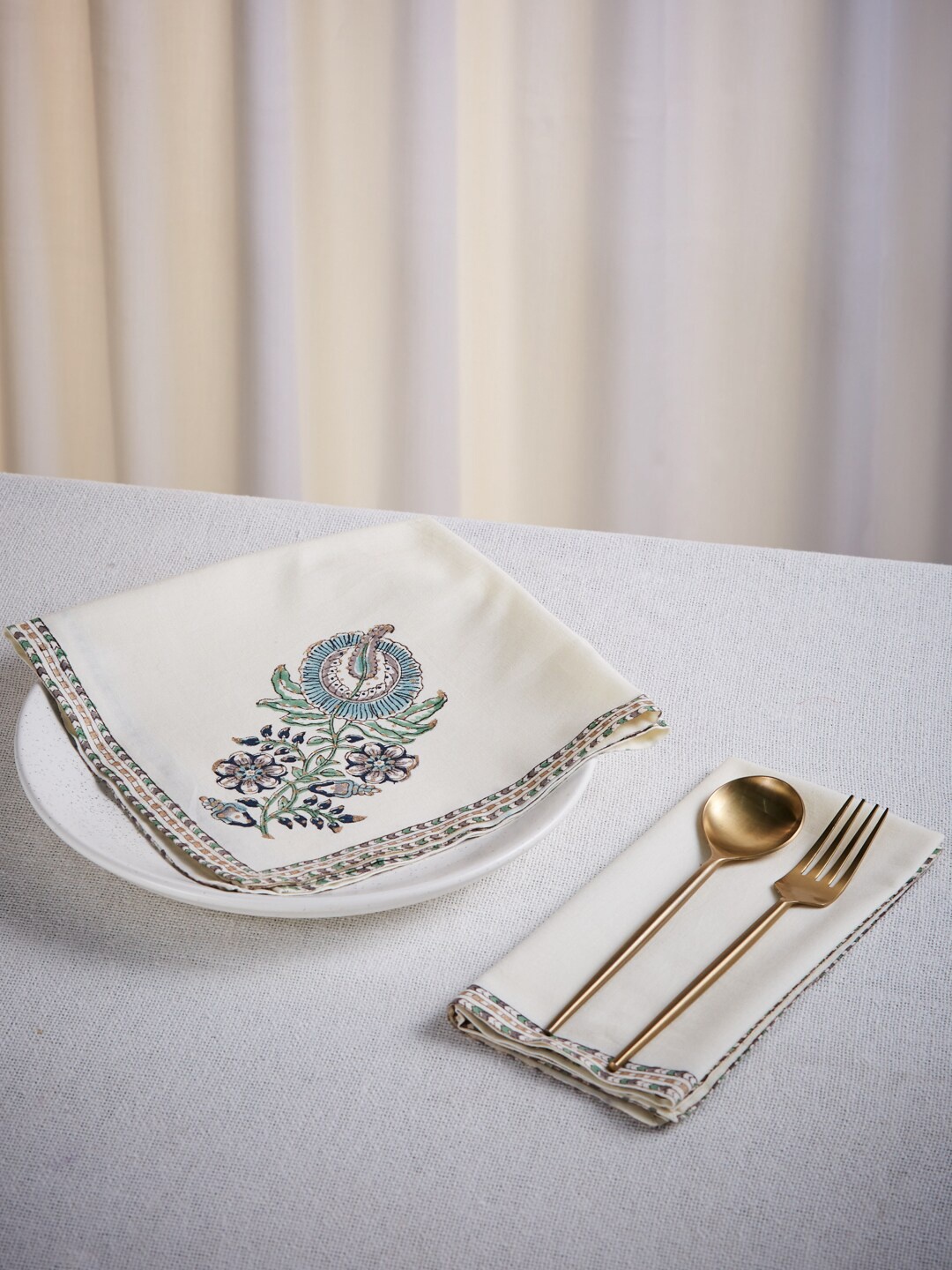 

Fabindia Set of 6 Off White & Blue Printed Cotton Table Napkins
