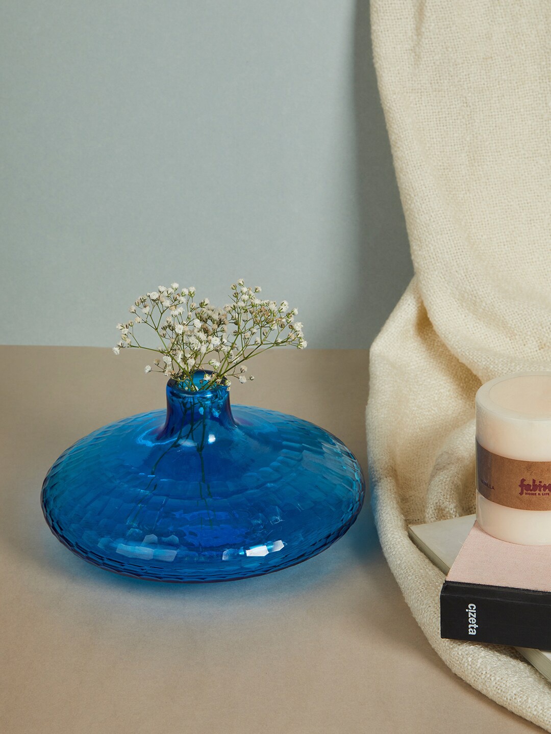 

Fabindia Blue Textured Glass Flower Vase