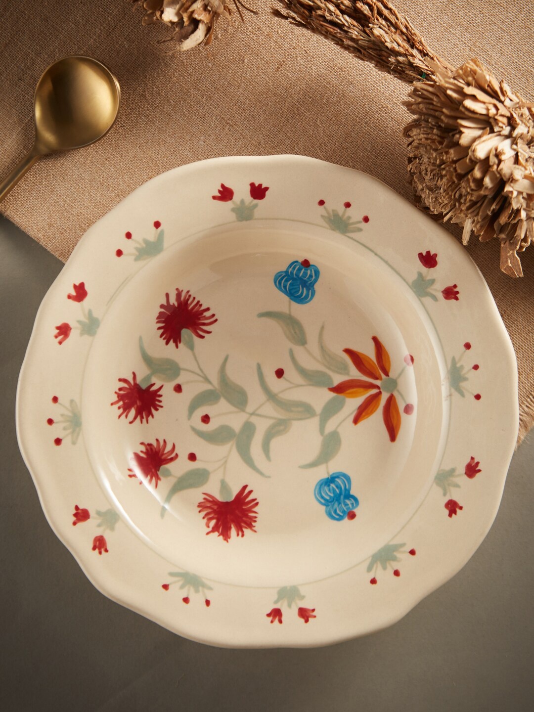 

Fabindia Beige & Red Floral Printed Ceramic Glossy Bowl