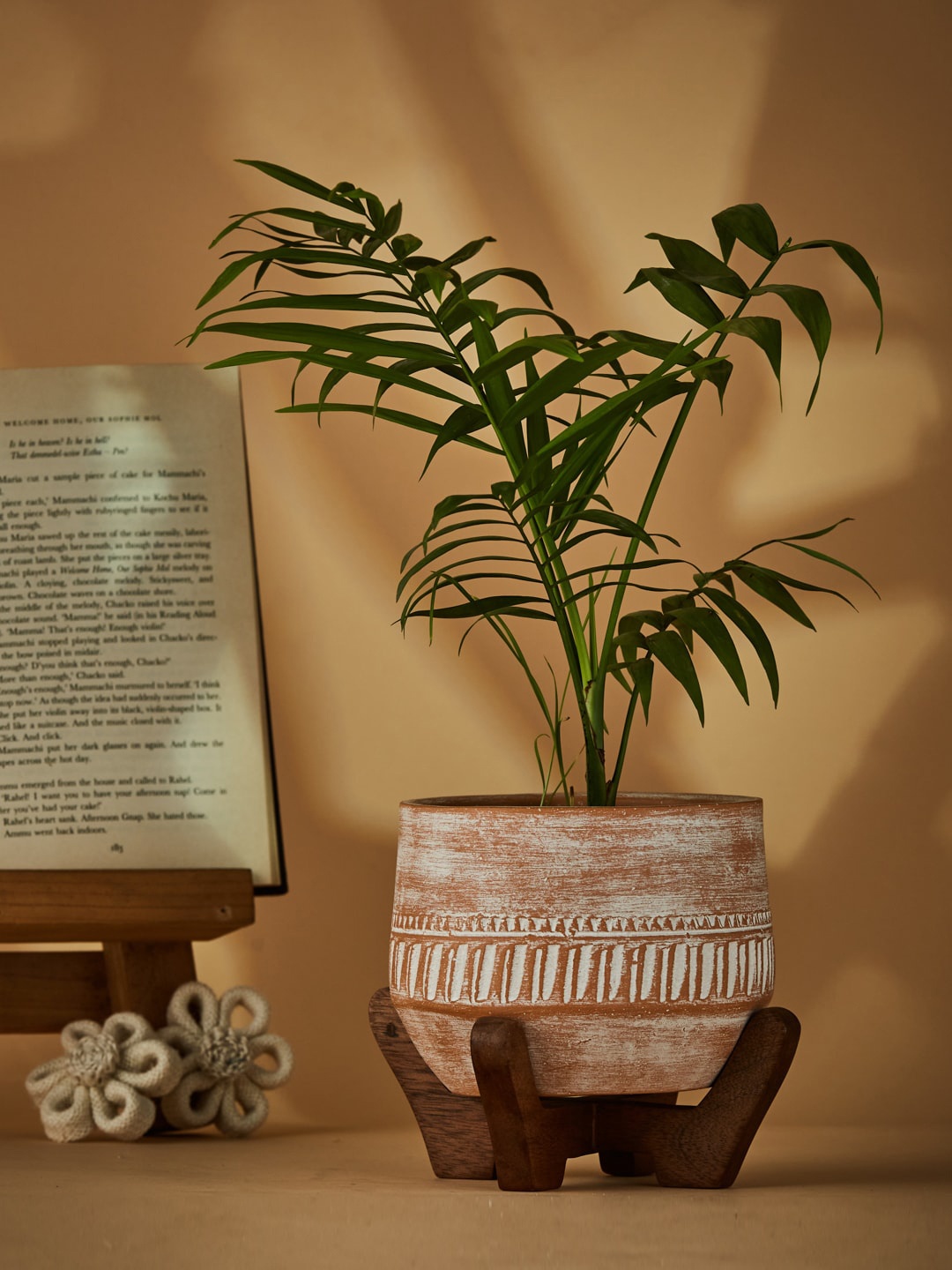 

Fabindia Brown & White Printed Planter with Stand