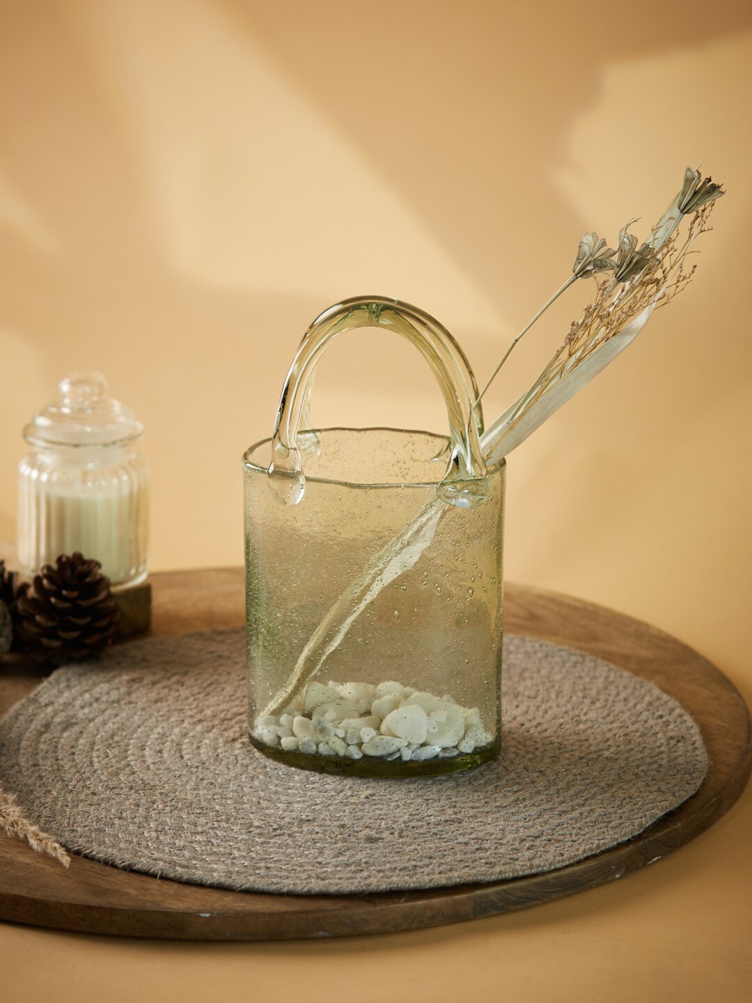 

Fabindia Green Solid Glass Vase