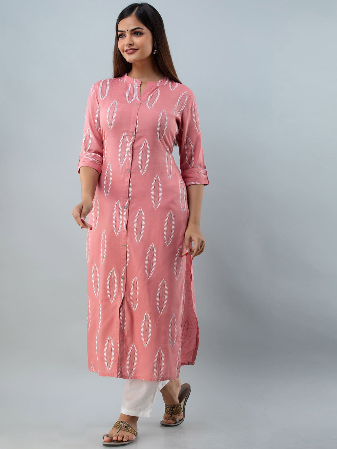 

GULMOHAR JAIPUR Women Pink Geometric Printed Kurta