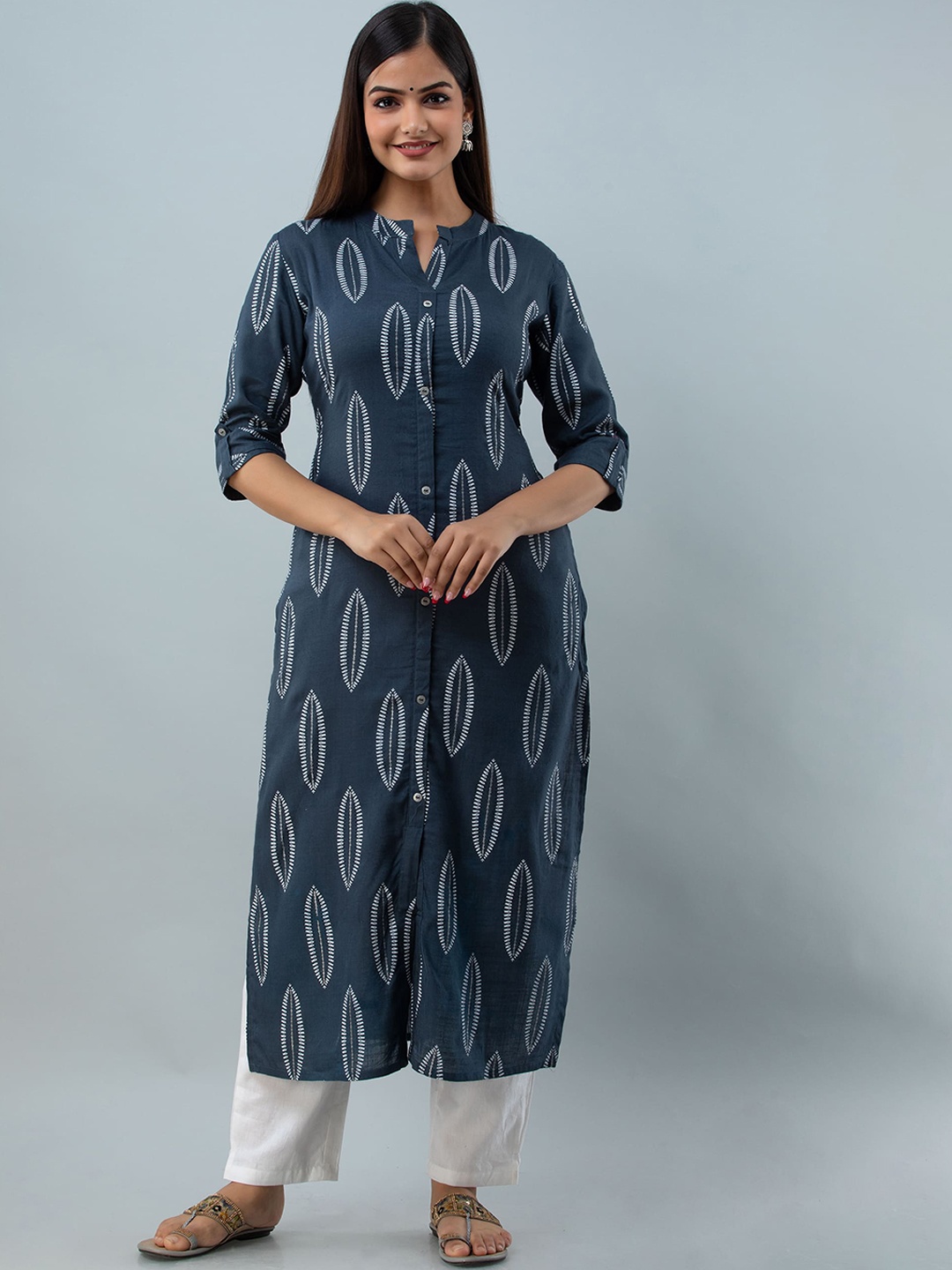 

GULMOHAR JAIPUR Women Grey & Off White Printed Kurta