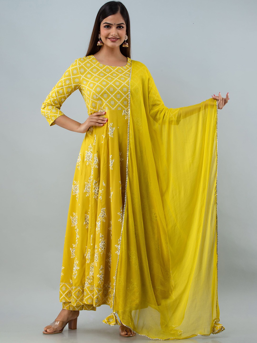 

GULMOHAR JAIPUR Mustard Yellow Ethnic Motifs Printed Kurta with Trousers & With Dupatta