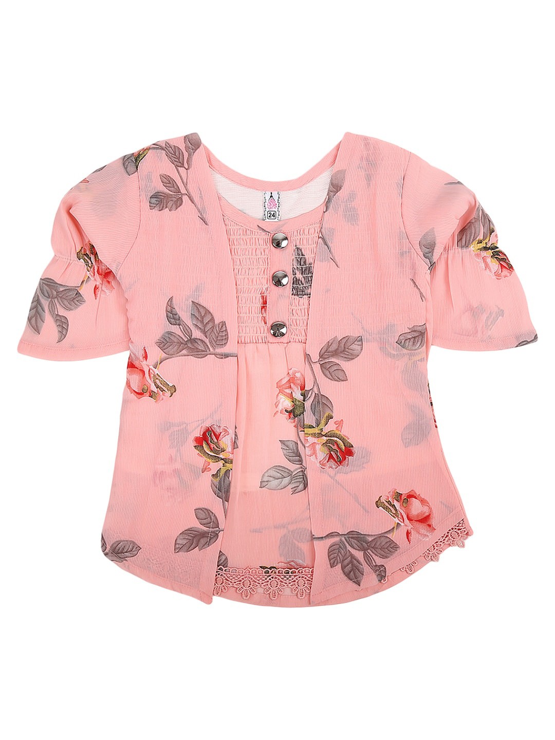 

V-Mart Peach-Coloured Floral Print Pure Cotton Top