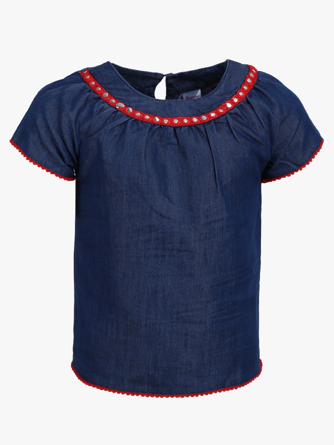 

V-Mart Blue Embellished Denim Pure Cotton Top