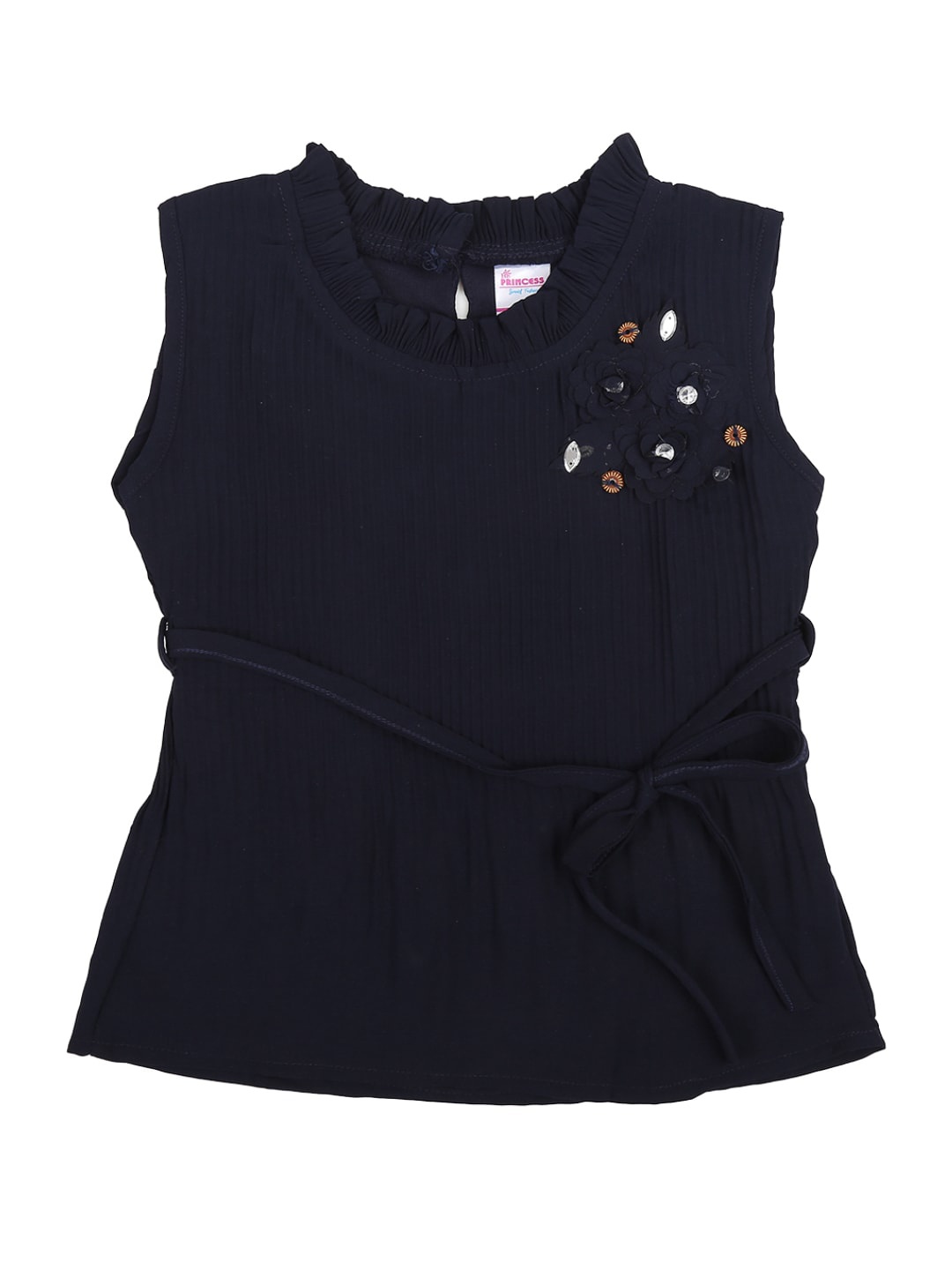 

V-Mart Girls Applique Round Neck Pure Cotton Top, Navy blue