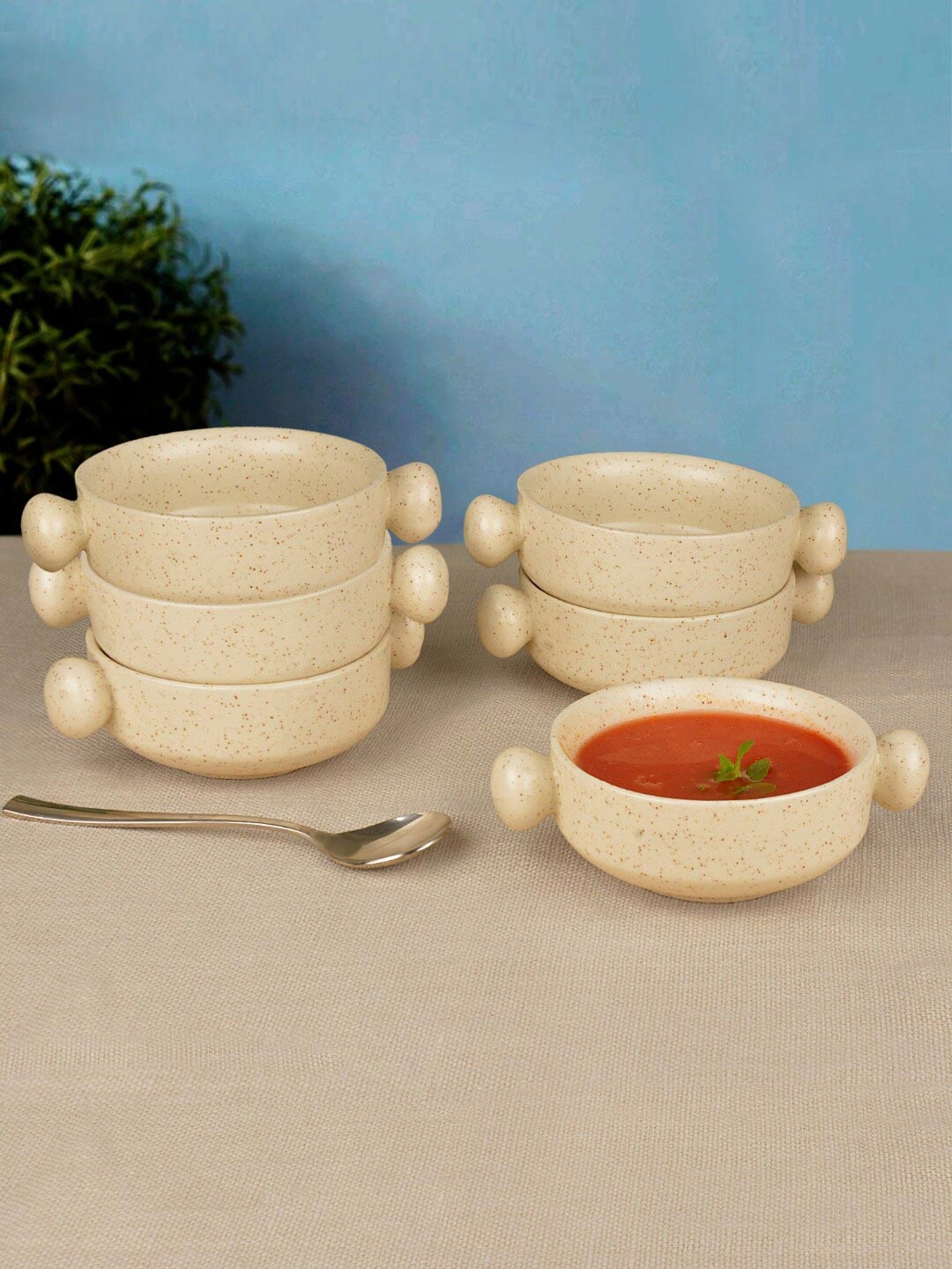 

StyleMyWay Off-White 6 Pieces Ceramic Matte Bowls with Handle