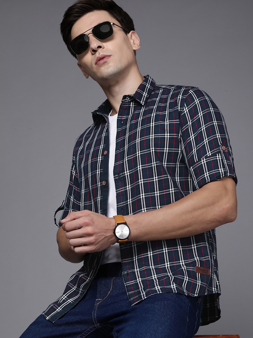 

Ducati Men Blue Tartan Checks Checked Pure Cotton Casual Shirt