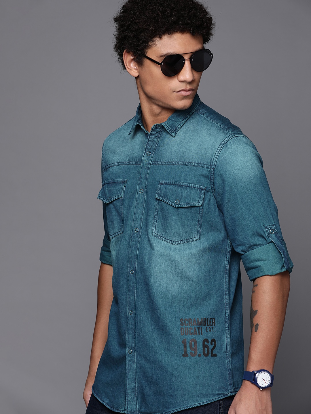 

Ducati Men Blue Slim Fit Casual Shirt
