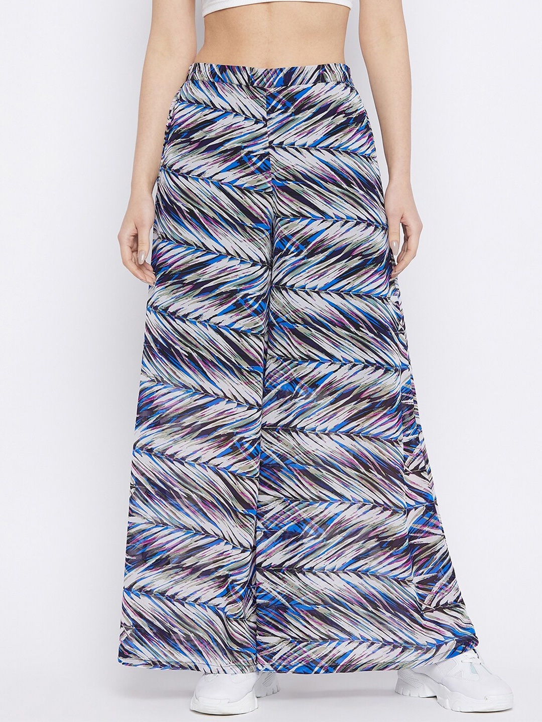 

HELLO DESIGN Women Blue & White Printed Flared Knitted Palazzo