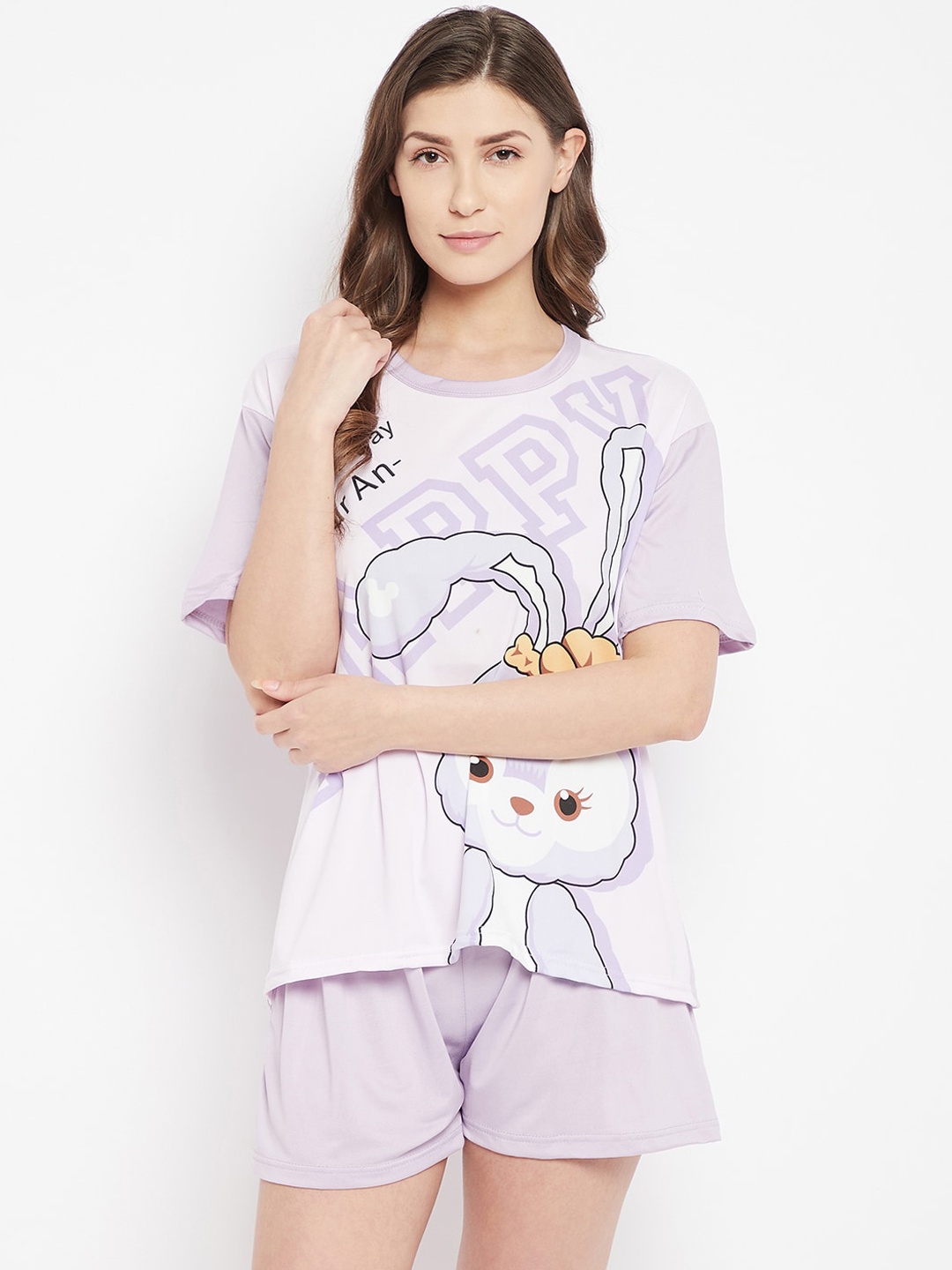 

Camey Women Purple & White Printed Night suit