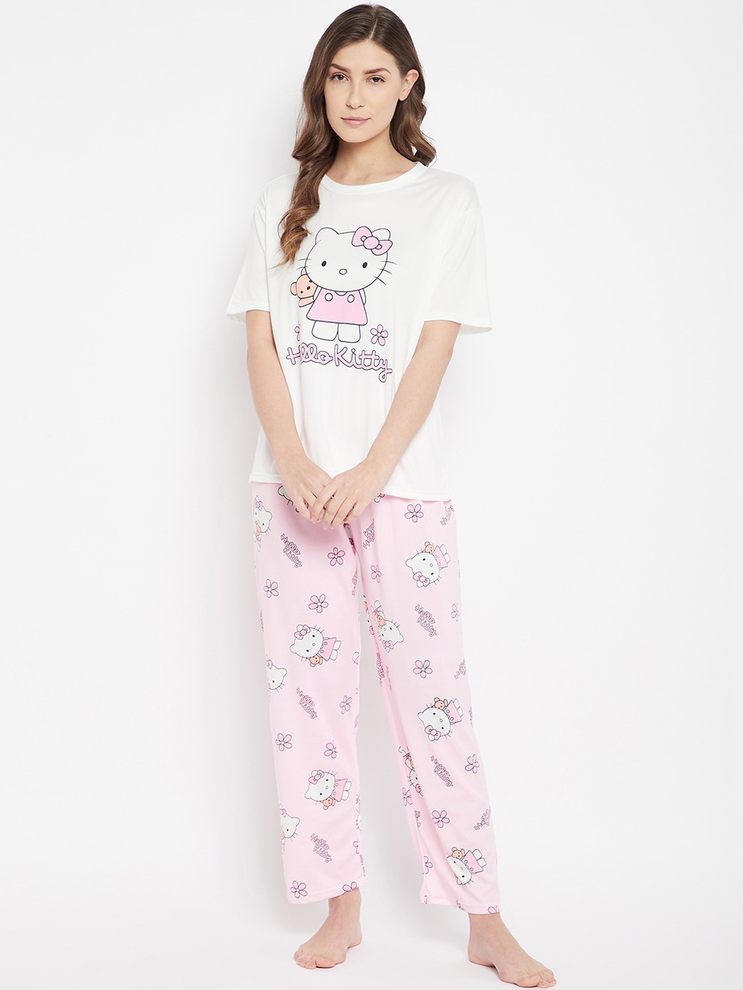 

Camey Women Pink & White Printed Night suit