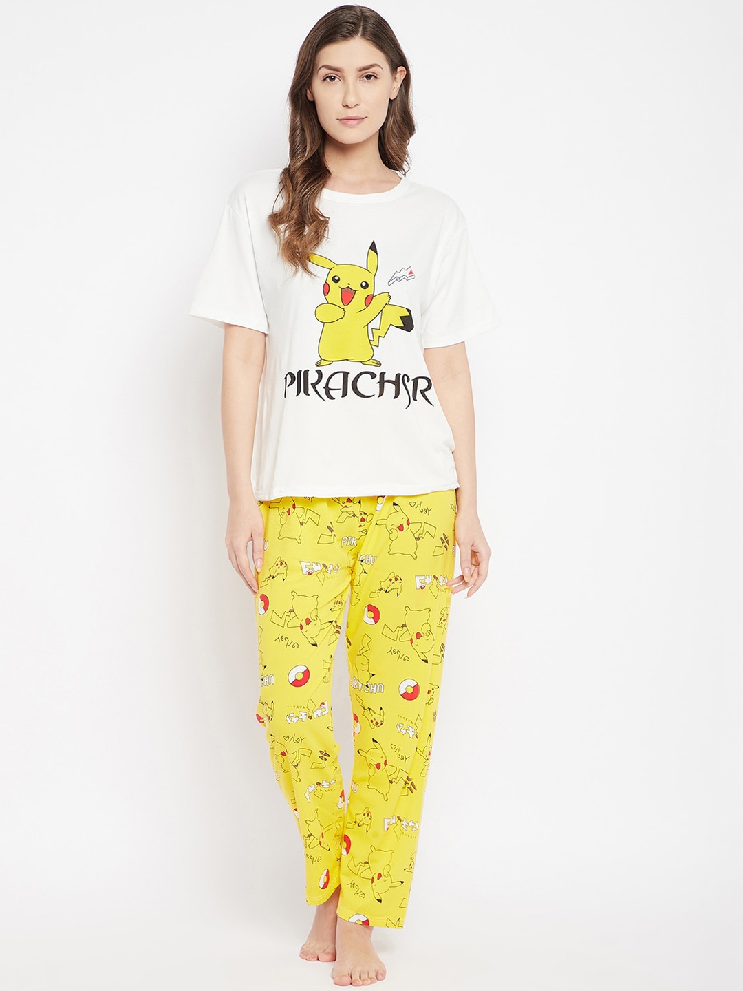 

Camey Women White & Yellow Printed Night suit