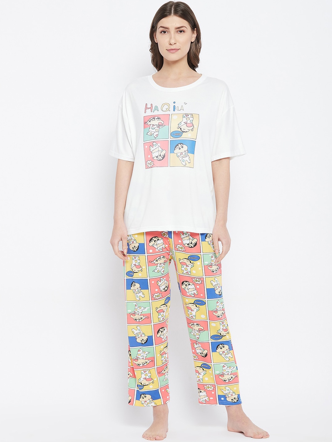 

Camey Women White & Blue Printed Night suit