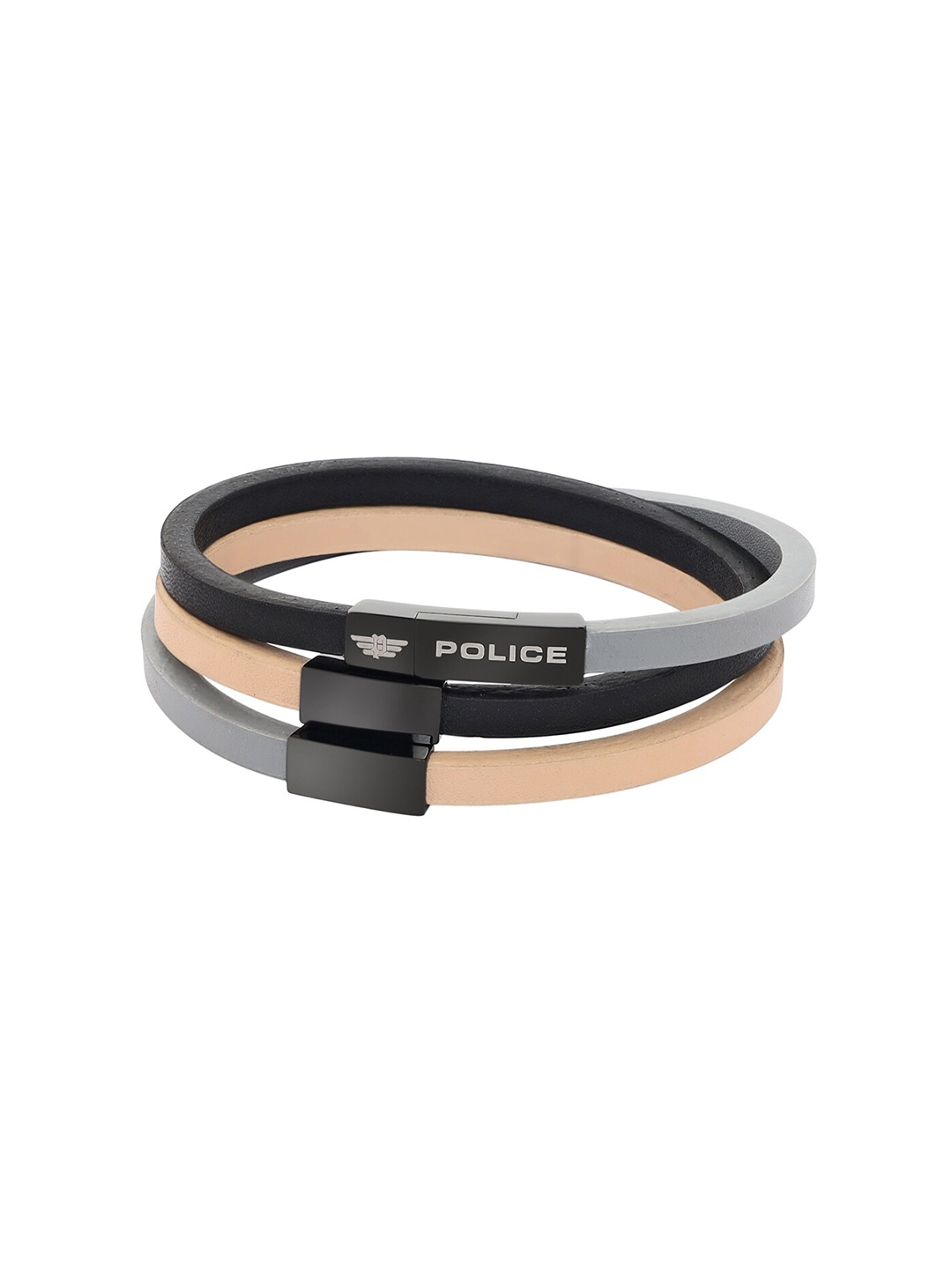 

Police Men Set Of 3 Leather Wraparound Bracelets, Na