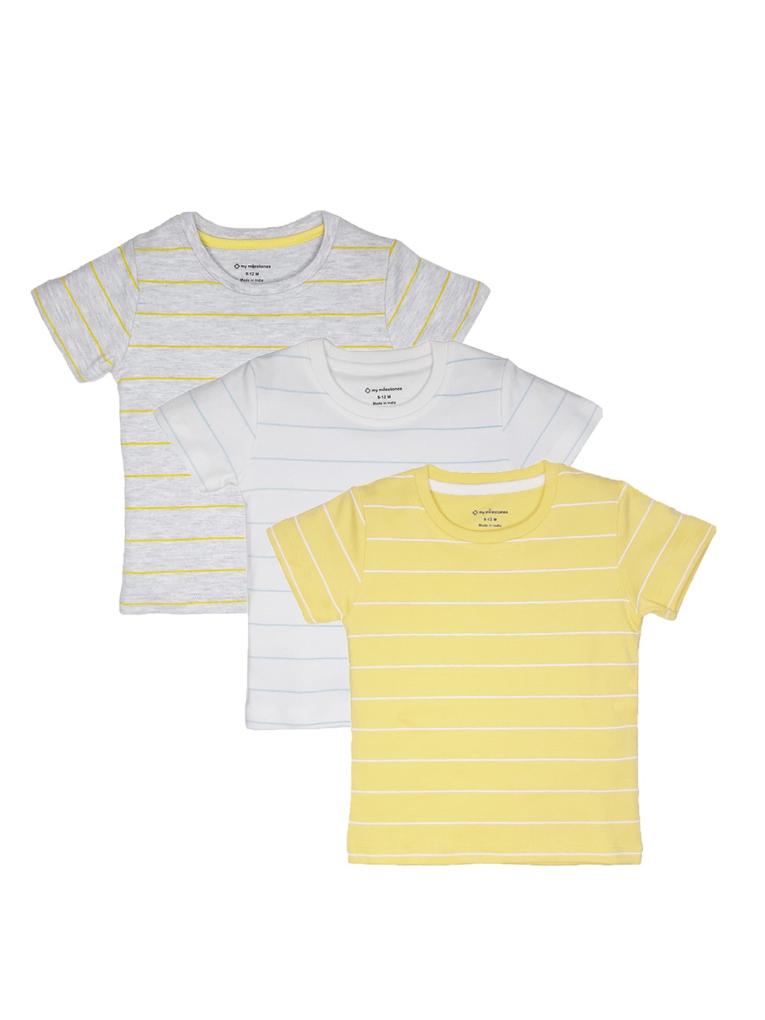 

My Milestones Girls Yellow & Grey 3 Striped T-shirt