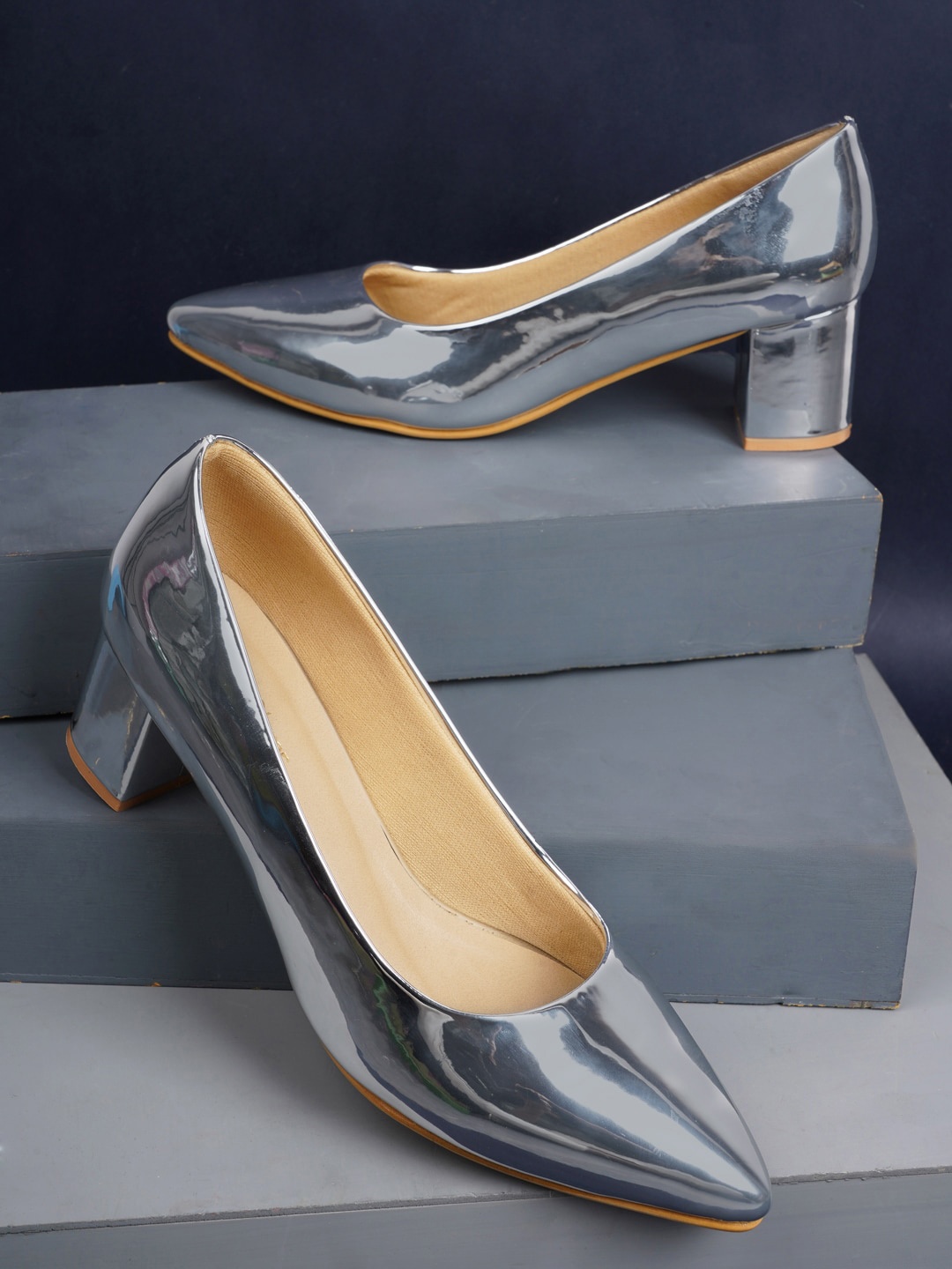 

Get Glamr Women Silver-Toned Block Heels