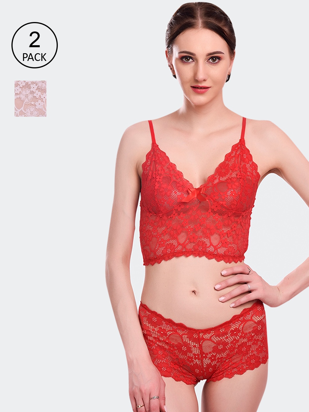 

Fleurt Pack of 2 Women White & Red Lace Lingerie Set - Fleurt-Set-170-WH-RD/M