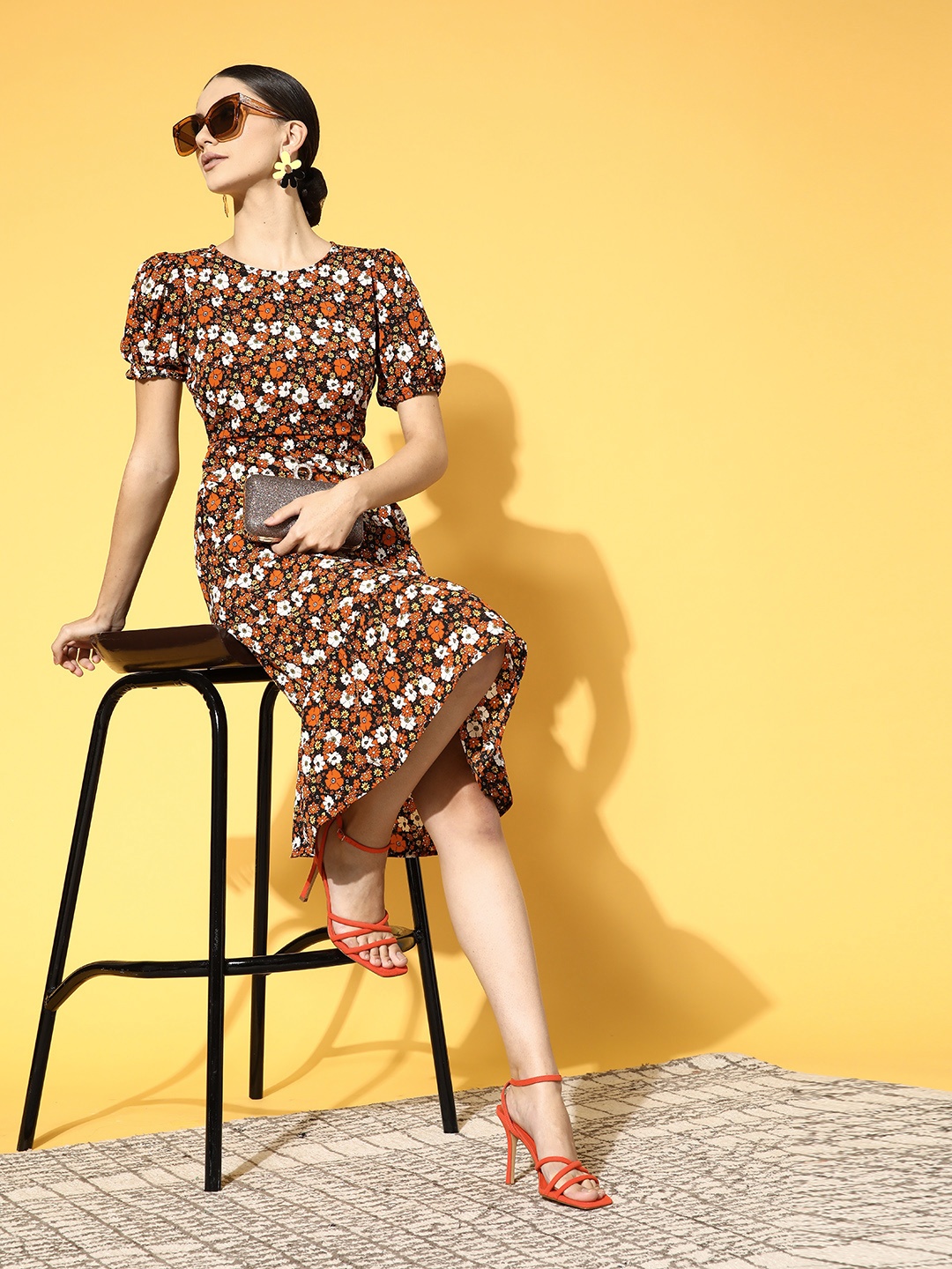 

Mast & Harbour Women Stunning Black Floral Cut Out Dress