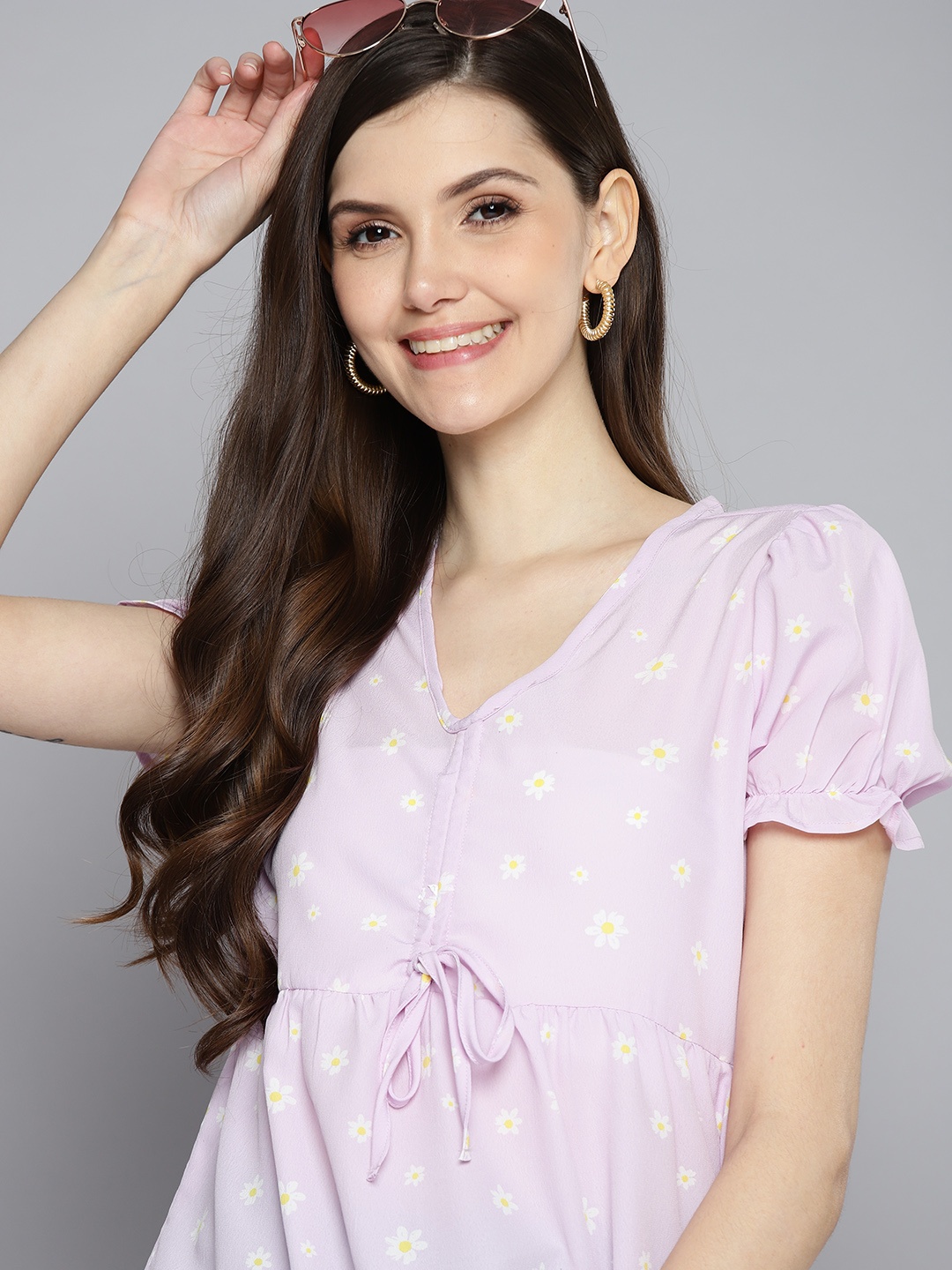 

Mast & Harbour Lavender & White Floral Print A-line Top