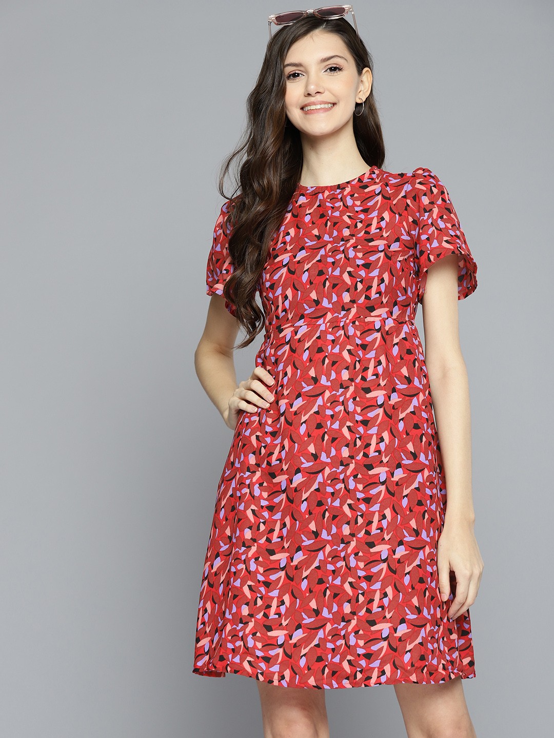 

Mast & Harbour Red & Blue Geometric Print A-Line Dress
