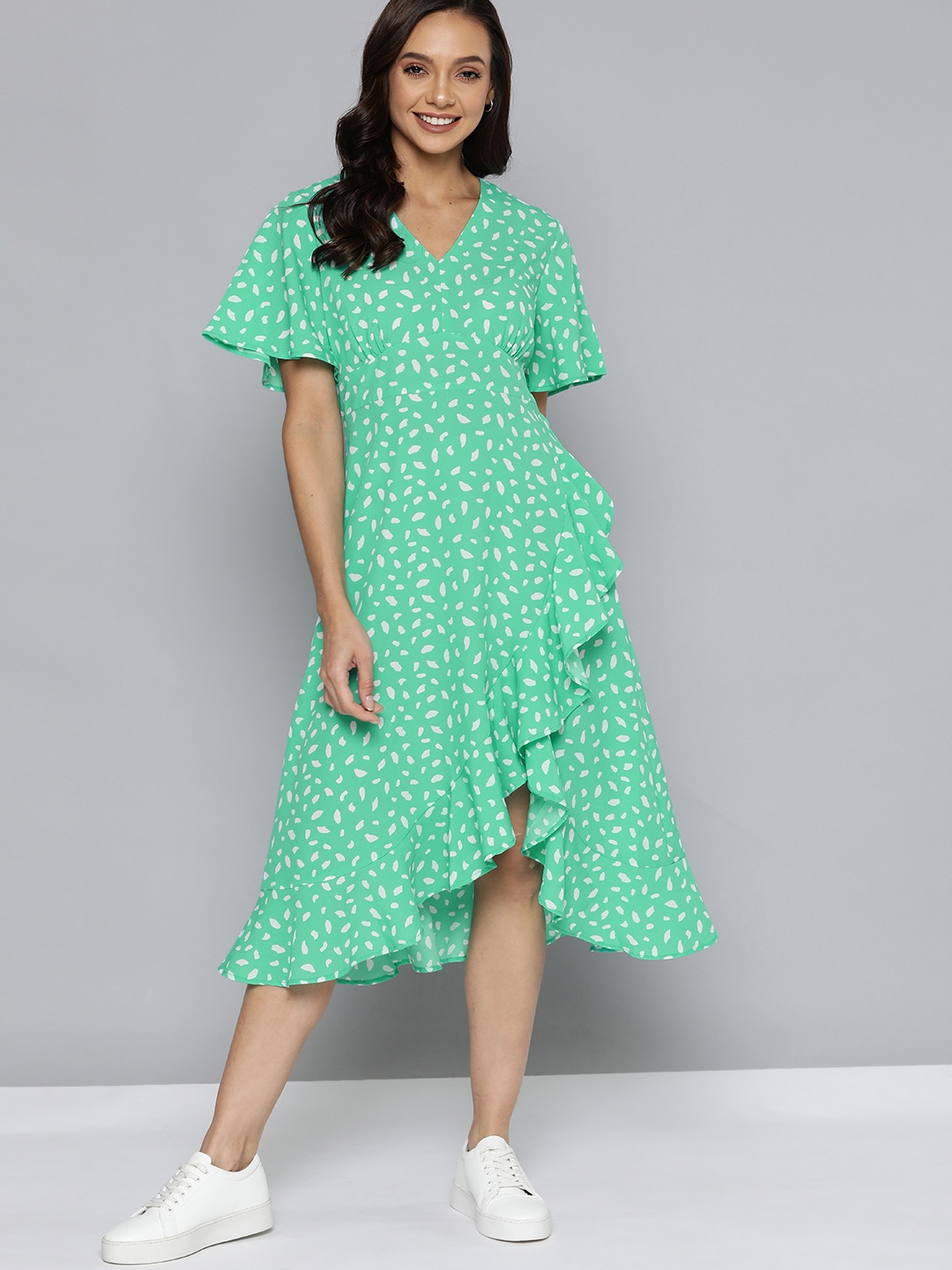

Mast & Harbour Green & White Abstract Print A-Line Midi Dress