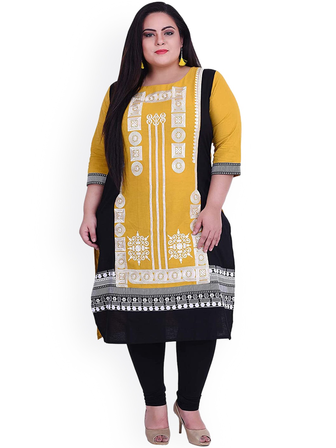 

Bani Women Plus Size Yellow Ethnic Motifs Embroidered Liva Kurta