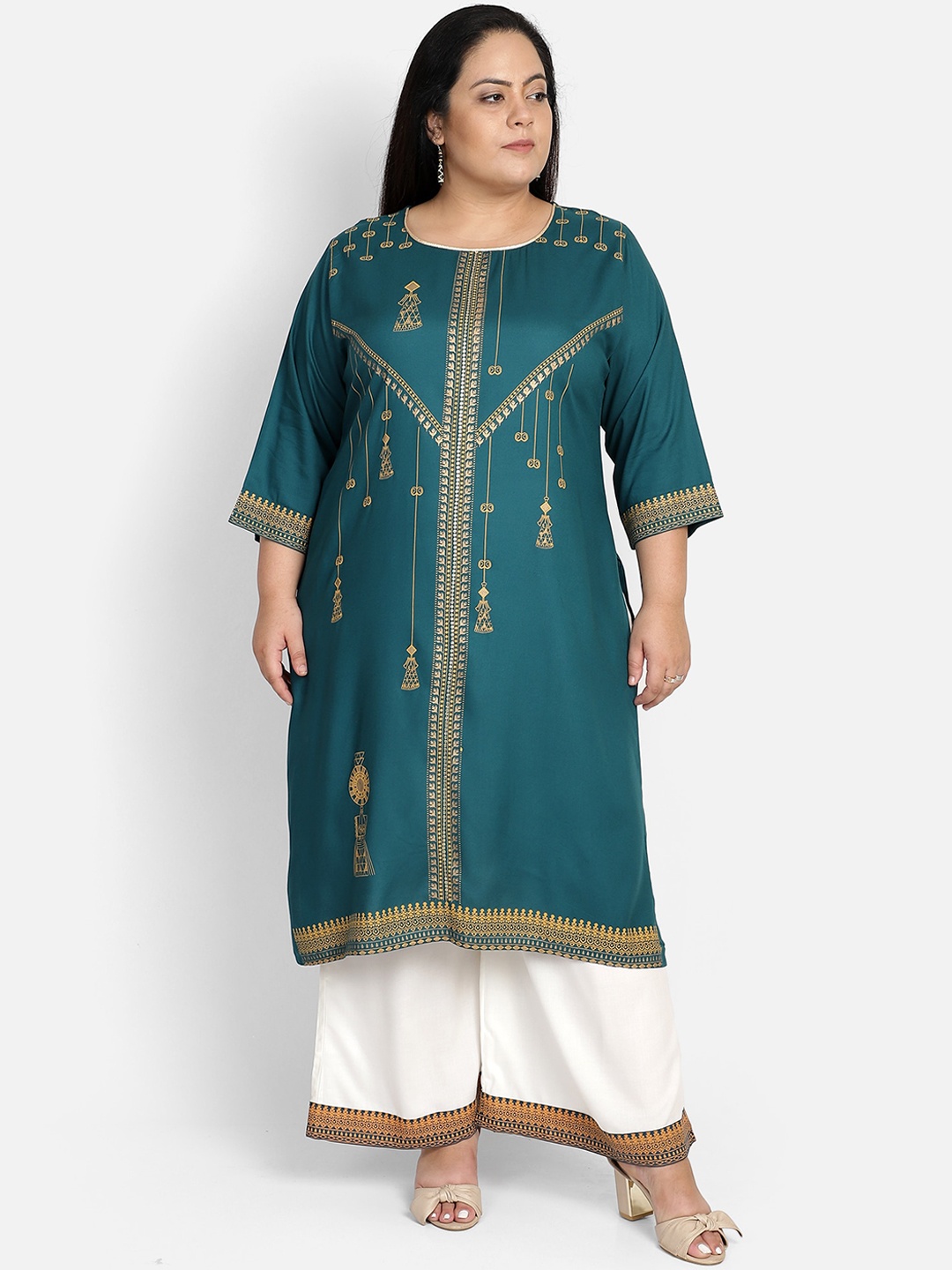 

Bani Women Plus Size Green Tribal Embellished Liva Kurta