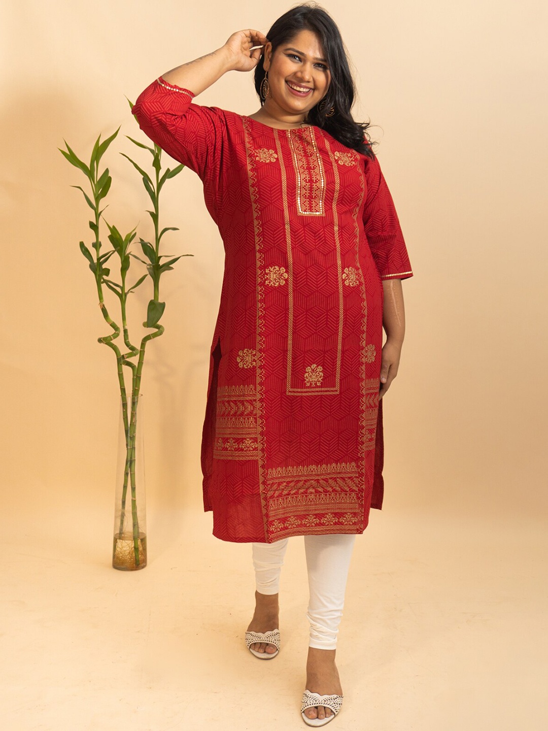 

Bani Plus Size Maroon Ethnic Motifs Printed Kurta