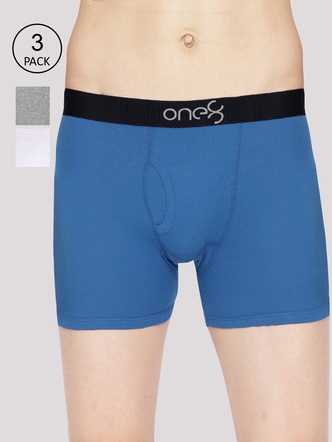 

one8 by Virat Kohli Men Blue & Grey Pack of 3 Solid Cotton Trunk 107-PO3